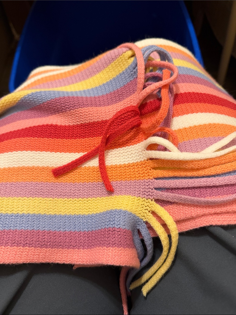 Multicolor Stripe Knit Scarf - Pink/Red/Yellow